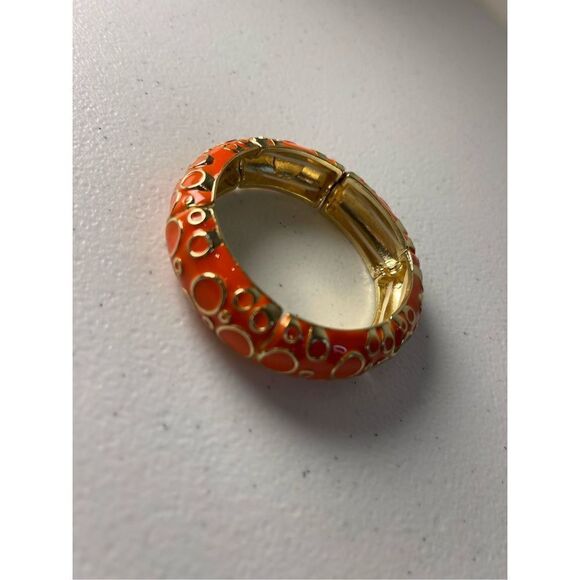 Marlyn Schiff orange gold bangle vintage stretch bracelet - Picture 1 of 4